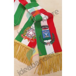 Fascia da Sindaco Nodo con frangia oro e ricamo dell'emblema della Repubblica e del Comune